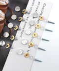 Straight Up Premium Stainless Steel Decorative Screw Covers Smooth Brushed Finish 16 Mm Hidden Mirror Screws Rust Proof Concealed Fasteners Walls And Furniture 10 Pack showcasing screw covers and washers.