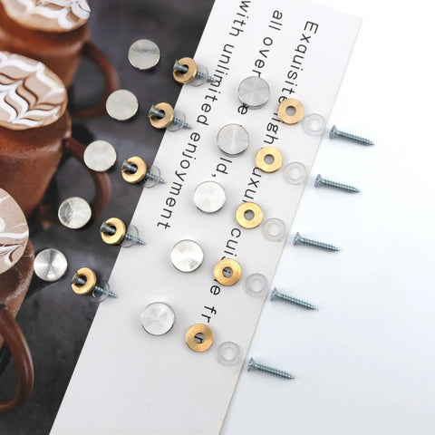 Straight Up Premium Stainless Steel Decorative Screw Covers Smooth Brushed Finish 16 Mm Hidden Mirror Screws Rust Proof Concealed Fasteners Walls And Furniture 10 Pack showcasing screw covers and washers.