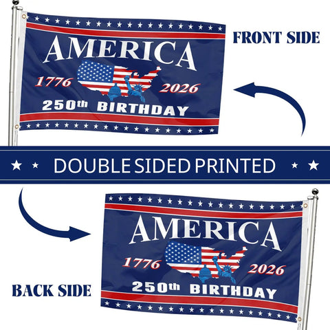 Double Sided 3 By 5 Ft All American Flag Decor For Indoor Outdoor Patriotic Fourth Of July 250th Anniversary Red White And Blue