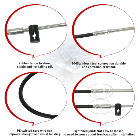 Close-up details of 12Ft Boat Throttle And Shift Cables For Mercury MerCruiser 4000 Series Gen 2 Remote Control System Replaces CC18912