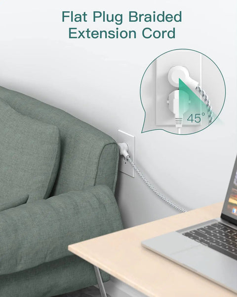 Flat plug extension cord from Surge Protector Power Strip With 12 Wide Outlets And 4 USB Ports Including USB C 5 Foot Extension Cord