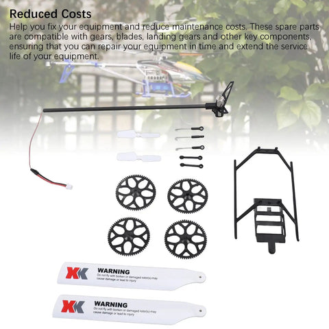 RC Helicopter Parts And Accessories Beefed Up Kit with landing gear, tail rotor, main gear pull rod, visible components for XK K11 K110S.