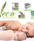 Eco-friendly bedding benefits, mother and baby sleeping, green eco label, no formaldehyde, soft touch, energy saving, no coating.