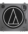 Audio-Technica at-LPGO-BT turntable, gun-metal/black, belt-drive, top-view.