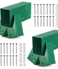 2 Pack Swing Set Brackets A Frame Hardware Kit For Outdoor Green Built To Last Heavy Duty Steel DIY Swing Set Frame With 28 Screws And 28 Washers Includes All Essential Components Wood Not Included. Green steel A-frame swing set brackets with 28 screws and washers shown from two angles