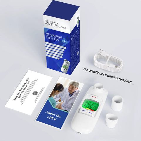Bluetooth Peak Flow Meter With Digital PEF FEV1 Monitor For Asthma, Real Time Smartphone Sync, Green Backlit Large Display, Ultra Fast One-Second Readings, 300 Memory Data Storage, Easy Breathing Health Tracking, with USB cable and manual