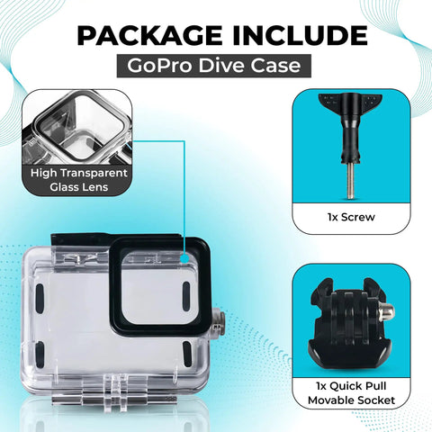 Package contents for Underwater Dive Housing For GoPro Hero 9 10 11 12 13 Up To 60M Depth Waterproof Case Dope With Anti Fog Clear View.