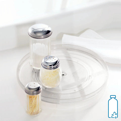 Recycled Plastic Lazy Susan Turntable Organizer For Kitchen Cabinets And Pantry Storage with spices on 11 Inch Spin Tray