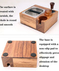 Premium Wood Coffee Tamping Station With Integrated Knock Box And Non Slip Tamper Pad For 58Mm Portafilter, smooth varnished wood design.