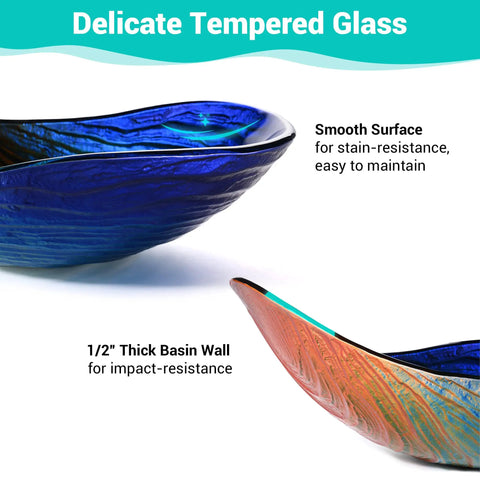 Tempered Glass Vessel Sink Waterdrop Shape For Above Counter Vanity With Wow Worthy Gradient Colors And Wave Texture