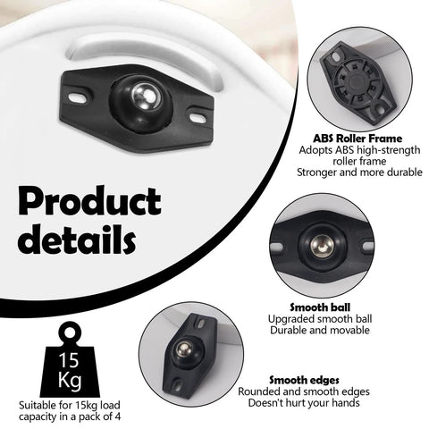 Product details of Self Adhesive Caster Wheels Set Black 8 Pieces Mini Swivel Rollers with 360 Degree Rotation and stainless steel ball bearings