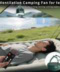 11 Inch Wireless Portable Camping Fan With Light And Remote 10040mAh Battery USB Rechargeable in tent.