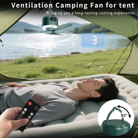 11 Inch Wireless Portable Camping Fan With Light And Remote 10040mAh Battery USB Rechargeable in tent.