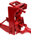 Red heavy-duty wall jack, side view, malleable cast iron with bolted mounting plates.