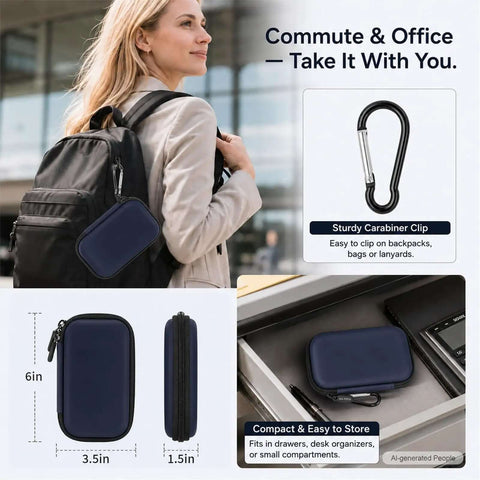 Slick Hard Shell Organizer Case For Eight Usb Flash Drives Sd Card Slots Dope Portable Tech Caddy on backpack with carabiner clip.