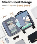 Open 16-inch Sydioor softside underseat carry-on luggage with wheels, black exterior, mesh pocket organizer.