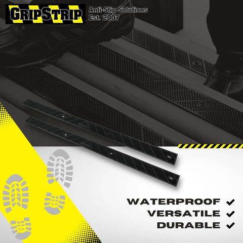 Non Slip Grippy Tread Strips 8 Pack 32 Inch By 2 Inch Outdoor Waterproof Traction For Stairs showing installation on steps.