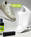 Premium Sneaker Cleaning Kit With Foam Shoe Cleaner For White Shoes And All Materials Like PU Synthetic Leather Canvas Mesh And Rubber Gentle Non Bleach Formula With Brush Microfiber Towel And Cleaning Wipe 100ml Great For White Kicks before and after cleaning result