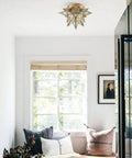 Moravian Star Flush Mount Ceiling Light With Seeded Glass Shade 12.8 Inch Gold Brass Fixture in modern bedroom