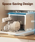 Nifty Portable Countertop Dishwasher For Tight Quarters Handles Four Place Settings On Dual Racks, dimensions shown.