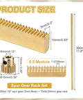 Brass Spur Gear And Gear Rack Set For Heavy Duty CNC And DIY Machines 0.5 Module 18 Tooth Pinion With 3mm Bore 10x5x300mm Rack, size diagram