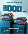 Two rechargeable batteries for Cordless Hedge Trimmer With Battery, 2 In 1 Electric Handheld Grass Shear Cutter on blue background