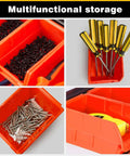 Wall Mounted Storage Bins Set With 12 Plastic Bins And 3 Rails For Garage Tools Hanging Organizer for screws, nuts, and bolts.
