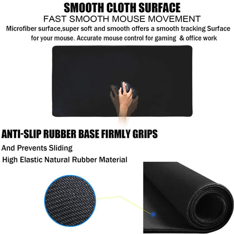 Giant XXL Waterproof Gaming Mouse Pad With Stitched Edge Non Slip Desk Mat For Gamers shown with anti-slip and smooth surface
