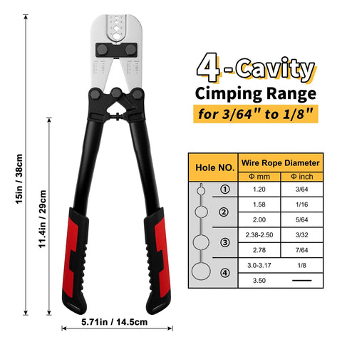 Pro Grade Wire Rope Crimping Tool Kit For 3/64 In To 1/8 In Cable Beefy Heavy Duty Swaging Tool With Aluminum Oval Sleeves And Ferrules