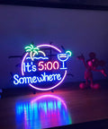 Its Five O Clock Somewhere Real Glass Neon Light Sign For Home Bar Pub Recreation Room And Game Room Wall Decor glowing on shelf