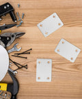 30 Pack Stainless Steel Flat Bracket Set For Furniture Shelves And Cabinets, Corner Support Fixing Plates on wooden table