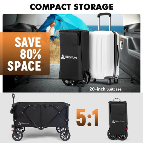 Collapsible Wagon With 330 Lbs Capacity, Extra Large 200L Cargo Space, Heavy Duty Folding Cart With All Terrain Wheels, Black