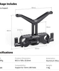 15mm Long Lens Support Bracket Height Adjustable For DSLR Shoulder Rig with specifications and dimensions displayed