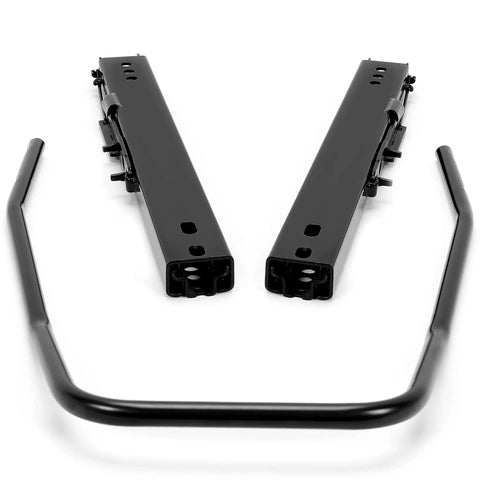 Universal Seat Sliders and Mounting Track Kit With Dual Locking Rails For Most Aftermarket Seats, shown with black coating