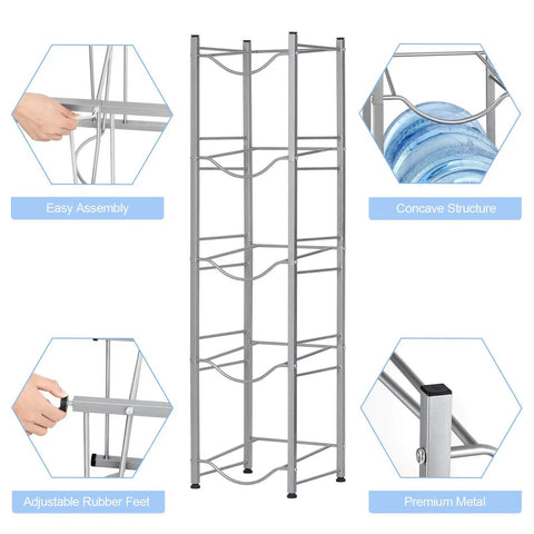 5 Tier Water Jug Stand Storage Rack For Five Gallon Jugs Detachable Heavy Duty Water Dispenser Shelf with assembly details
