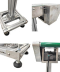 Close-up of aluminum frame and motor of PVC Belt Conveyor 47 Inch Long 5.9 Inch Wide Aluminum Frame Countertop Transport Conveyor With Adjustable Speed 110V 120W Green Industrial Workhorse For Small Parts Sorting And Packaging