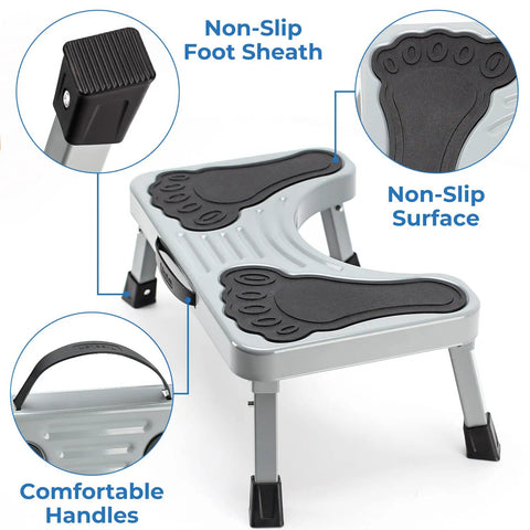 7 Inch Metal Toilet Stool Collapsible Potty Stool for Adults and Kids Elevates Your Feet for Natural Pooping Posture, non-slip surface