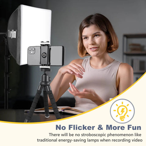 Woman using Softbox Lighting Kit 16x16 with 85W LED Bulbs 3000K to 7500K adjustable color temp for video call