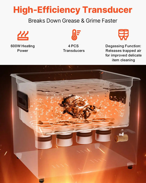 Pro Grade Ultrasonic Cleaner 10L 600W Heating Power Deep Clean Forty Kilohertz With Gentle Mode Upgraded Degassing 4 Transducers