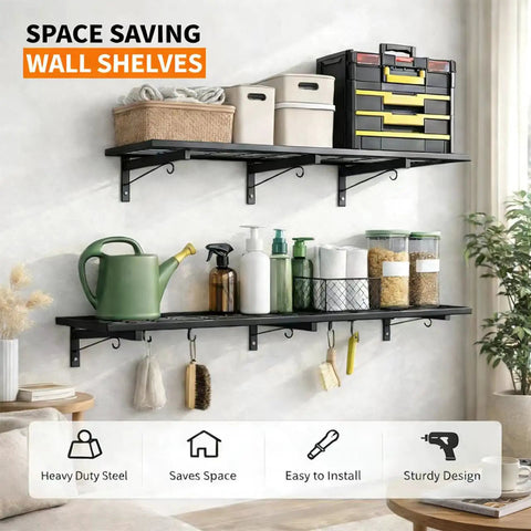 Heavy Duty Garage Wall Shelves 46 Inch By 12 Inch Floating Shelves Wall Mounted With 190 Lb Load Capacity Black Storage Rack