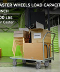 4 Inch Rubber Caster Wheels on a cart holding boxes, showcasing 300 lb capacity per caster for carts and dollies.