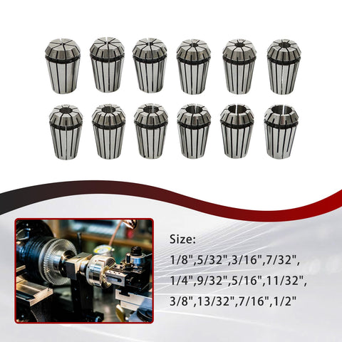 12 Piece ER 20 Collets Set One Eighth To One Half Inch For CNC Engraving Machine And Milling Lathe Tooling, shown with sizes