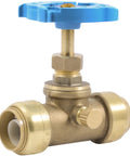 3/4 Inch Brass Push To Connect Stop Valve With Drain And Vent For PEX Copper CPVC PE-RT HDPE Plumbing Fittings, side view