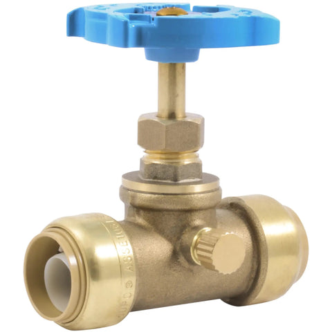 3/4 Inch Brass Push To Connect Stop Valve With Drain And Vent For PEX Copper CPVC PE-RT HDPE Plumbing Fittings, side view