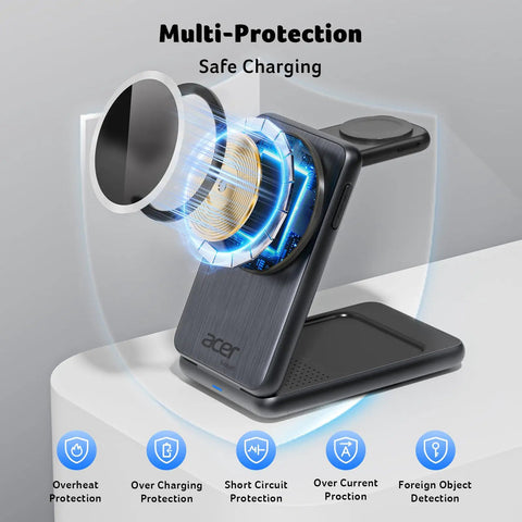 3 In 1 Magnetic Wireless Charging Station For iPhone Apple Watch And AirPods MagSafe Compatible Foldable Desk Stand Fast Charge Dock