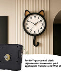 Battery Powered Quartz Clock Movement For Frameless 3D Wall Clocks Replacement Mechanism For DIY Clock Nerds shown with cat wall clock