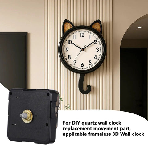 Battery Powered Quartz Clock Movement For Frameless 3D Wall Clocks Replacement Mechanism For DIY Clock Nerds shown with cat wall clock