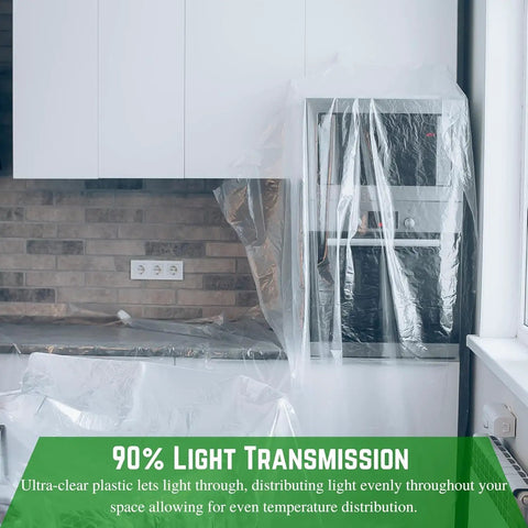 Ultra Clear 6 Mil Plastic Sheeting For Indoor And Outdoor Use 12x25 covering kitchen surfaces, 90% light transmission