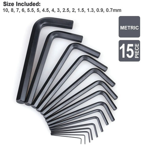 30 Piece Hex Key Set With SAE And Metric Wrenches, L Shape, Chrome Vanadium Steel, Precise Chamfered Tips, metric sizes displayed