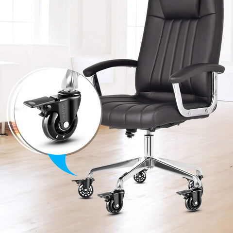 Heavy Duty 2.5 Inch Office Chair Casters With Brake Universal Fit Locking Wheels Includes Screwdriver Safe Roller Wheel Replacement For Hardwood Floors Mats Carpet And Tile Set Of 5 installed on chair